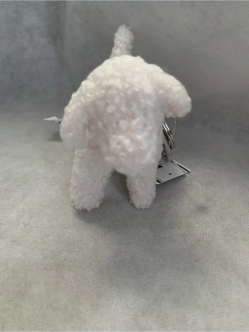 NWT Victoria's Secret PINK Micro Dog Keychain Charm Winter White Plush Teddy